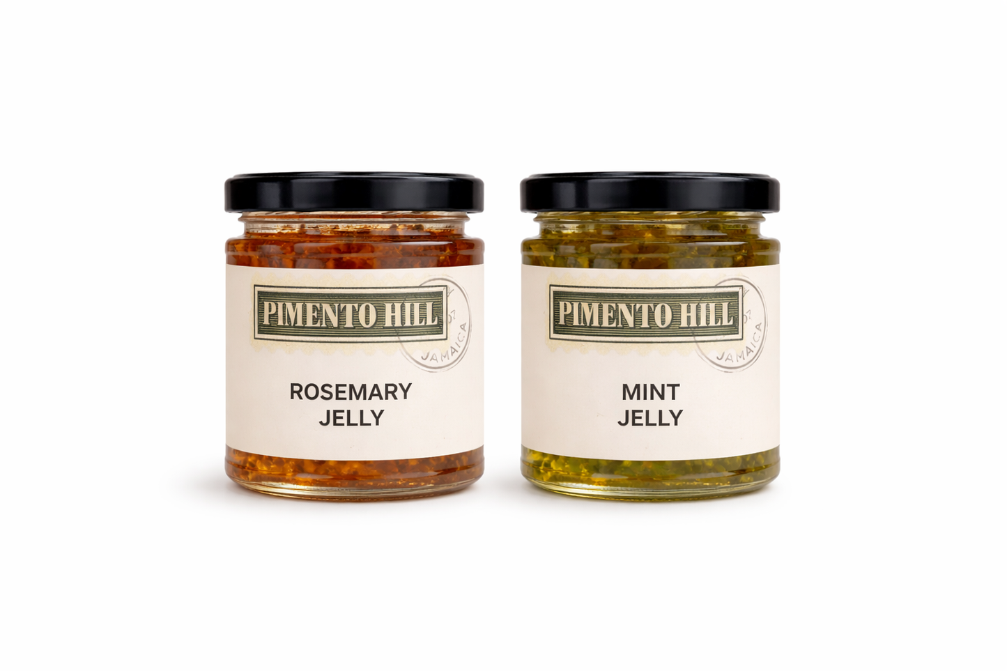 Rosemary and mint jelly bundle by Pimento Hill isolated on white, perfect for lamb, roast dinners and Easter Sunday lunch.