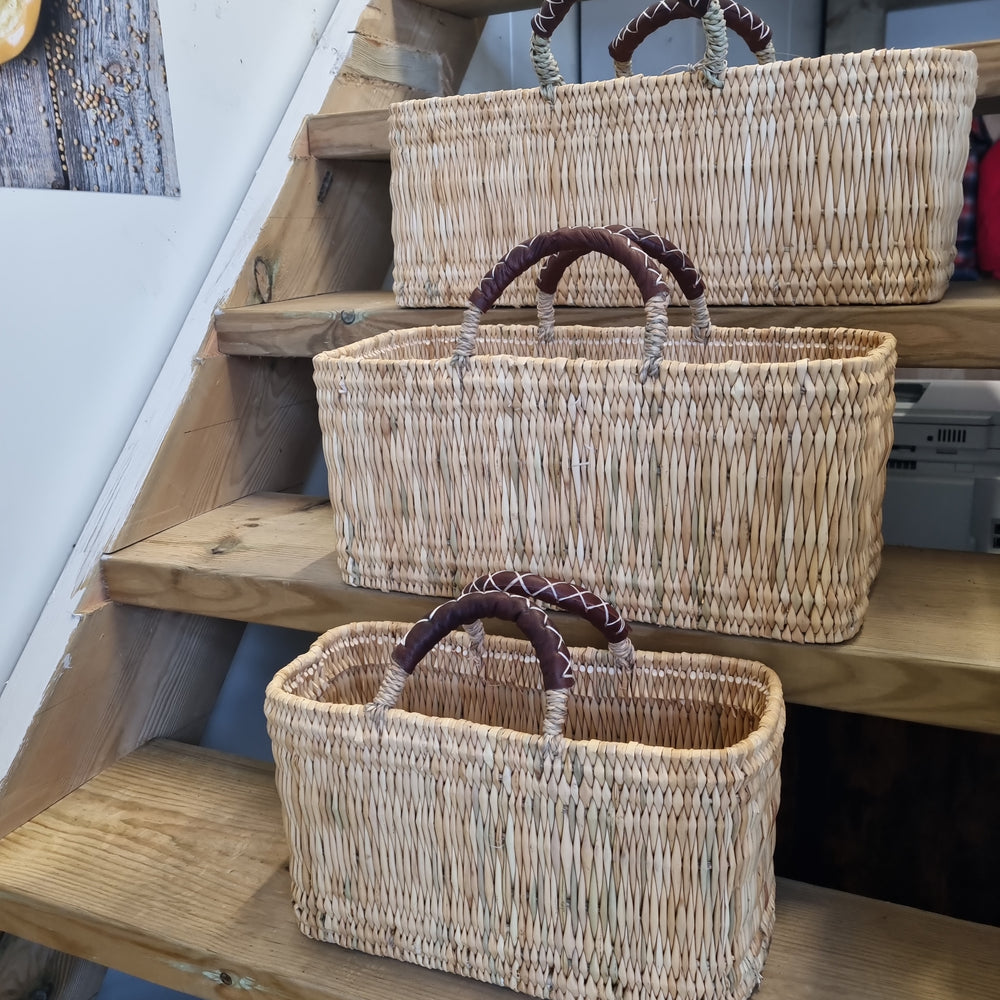 Reed Basket - Leather Handle - Large